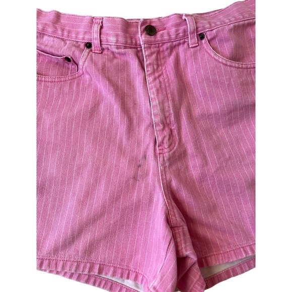 Bill Blass Pink White Pin Striped Jean Shorts Women's Size 8 High Waisted Short - Picture 2 of 7
